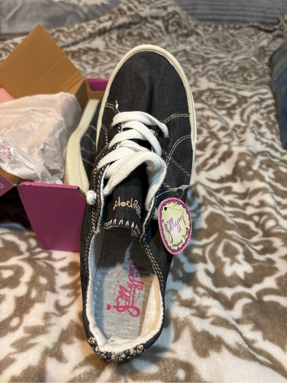 Jellypop Black Canvas Lace-Up Kids Sneakers with White Laces